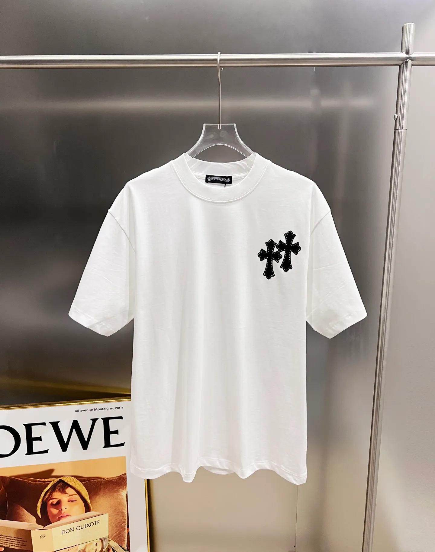 🅿️190 CH Crowe 2025 autumn and winter new short-sleeved T-shirt, cross foam technology + Middle Eastern Australian diamond design technology, the real thing is great🔥Same style for men and women, loose version, size S M L XL XXL five sizes black white